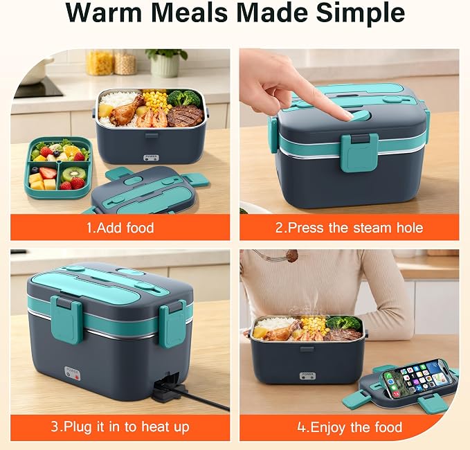 2.8L Electric Heated Lunch Box - 100W Portable Food Warmer for Adults, Leak-Proof & Dishwasher-Safe, Ideal for Car, Truck, Travel, Work, Gift for Men & Women