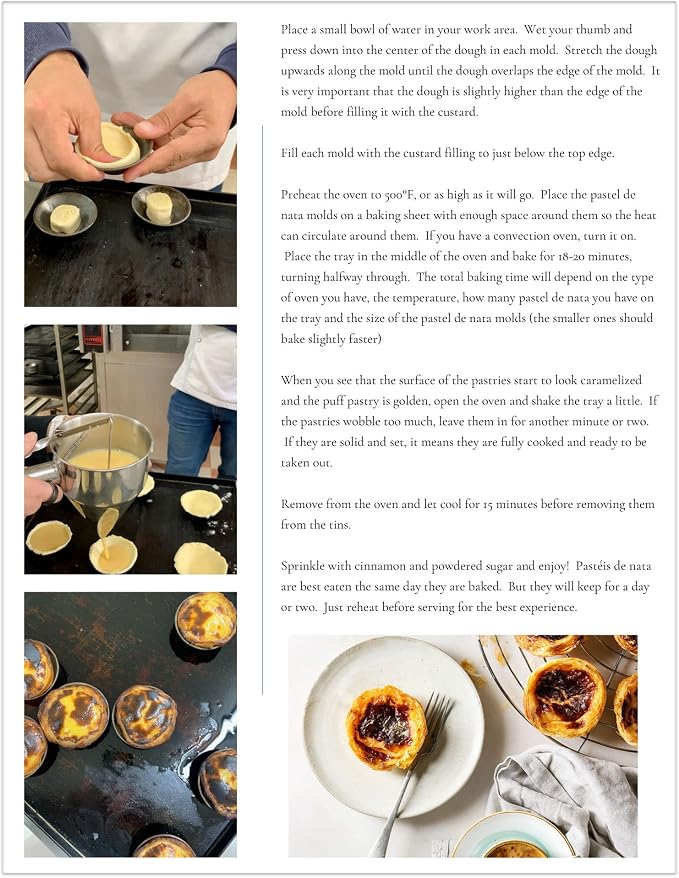 Pastel de Nata Tins (Egg Tart Tins) - Made in Portugal out of Galvanized Steel - Includes Pastéis de Nata Print Postcard and Downloadable Recipe - Set of 12 (Standard 3 cm height)