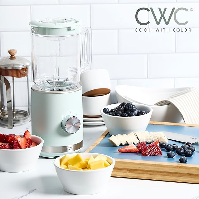COOK WITH COLOR 300 Watt Blender: Powerful 2-Speed Control with Pulse, 4-Tip Stainless Steel Blades, 25oz (750ml) Jar, and Skid-Resistant Feet, Sage