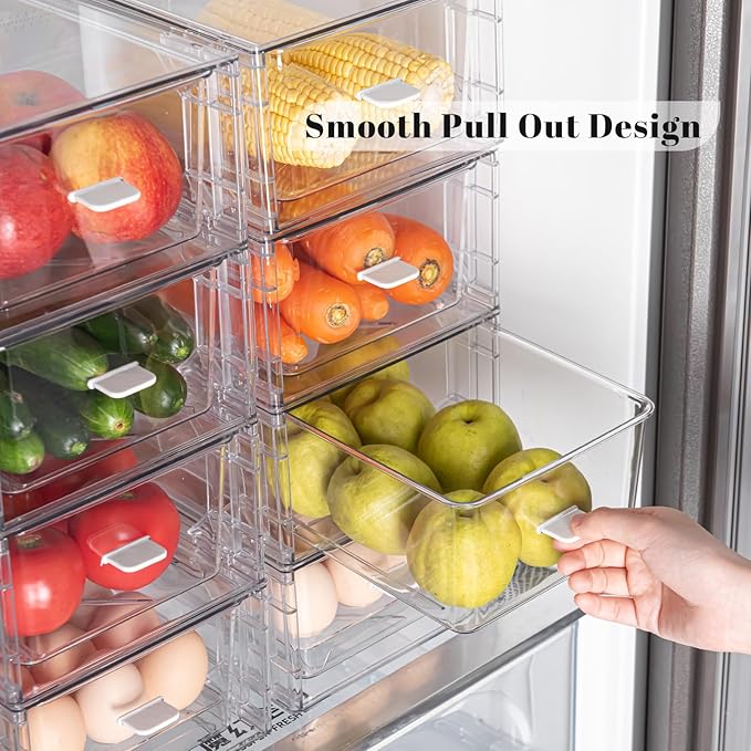 Clear Acrylic Stackable Storage Drawers, Plastic Organizer Bins with Handles for Undersink, Cabinet, Fridge, Closet, Pantry, Office, Bathroom, Kitchen(4 Pack)