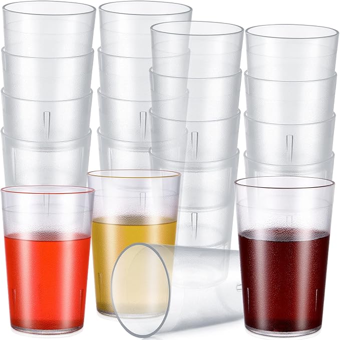 Meanplan 48 Pack Plastic Reusable Drinking Glasses Restaurant Grade 8 oz Plastic Cups Unbreakable Stackable Drink Tumblers Water Cup for Kitchen Cafe Wedding Birthday Party Supplies (Frosted)