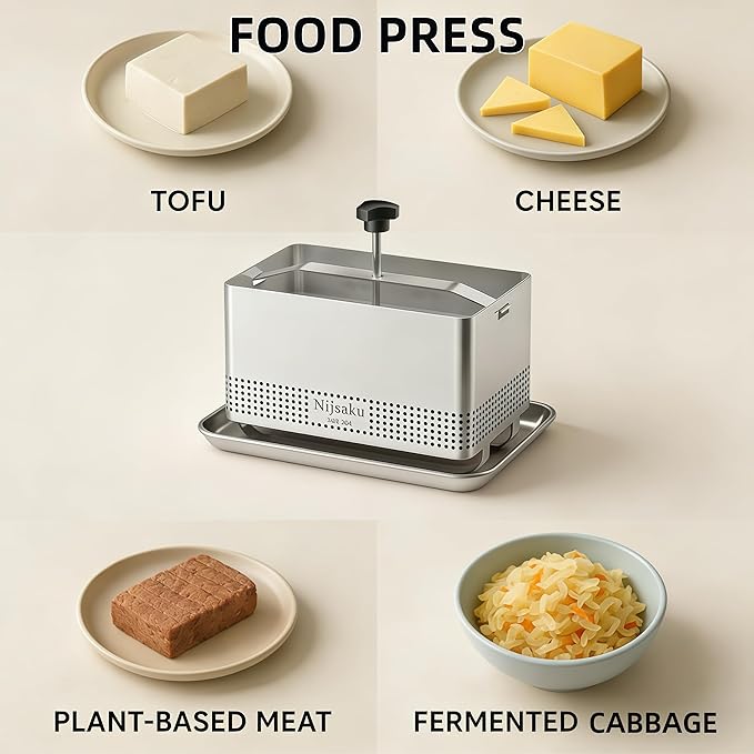 Tofu Press Stainless Steel Tofu Press & Paneer Maker - Cheese Press for Homemade Tofu, Paneer, Vegan Cheese - Heavy Duty Easy-to-Use Kitchen Tool with Adjustable Pressure BPA Free (Dishwasher Safe)
