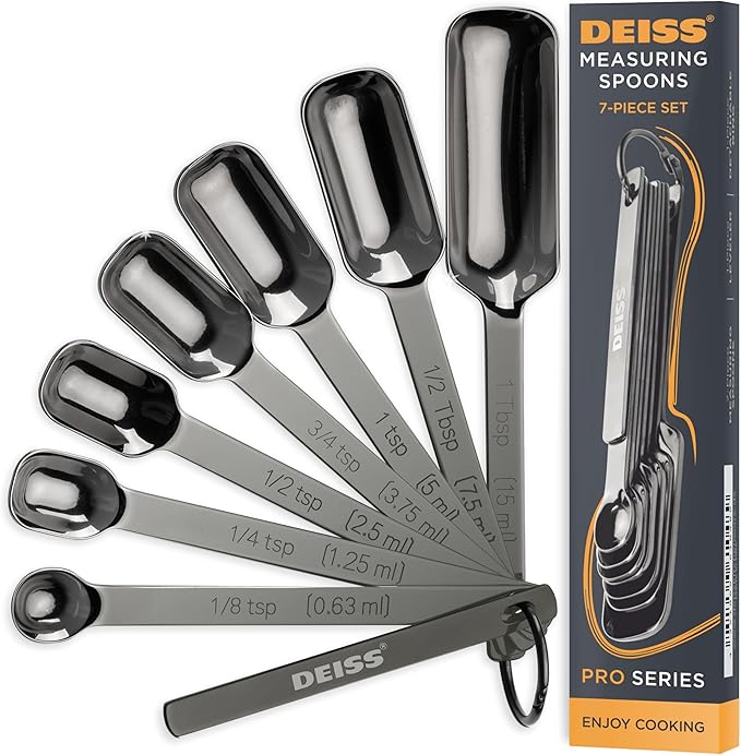 Deiss PRO 3 Piece Silicone Measuring Cup Set and Deiss PRO Heavy Duty Stainless Steel Measuring Spoons