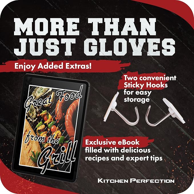 KITCHEN PERFECTION Silicone Smoker Oven Gloves - Extreme Heat Resistant BBQ Gloves - Handle Hot Food Right on Your Grill Fryer Pit | Waterproof Oven Mitts | Superior Value Set + 3 Bonuses