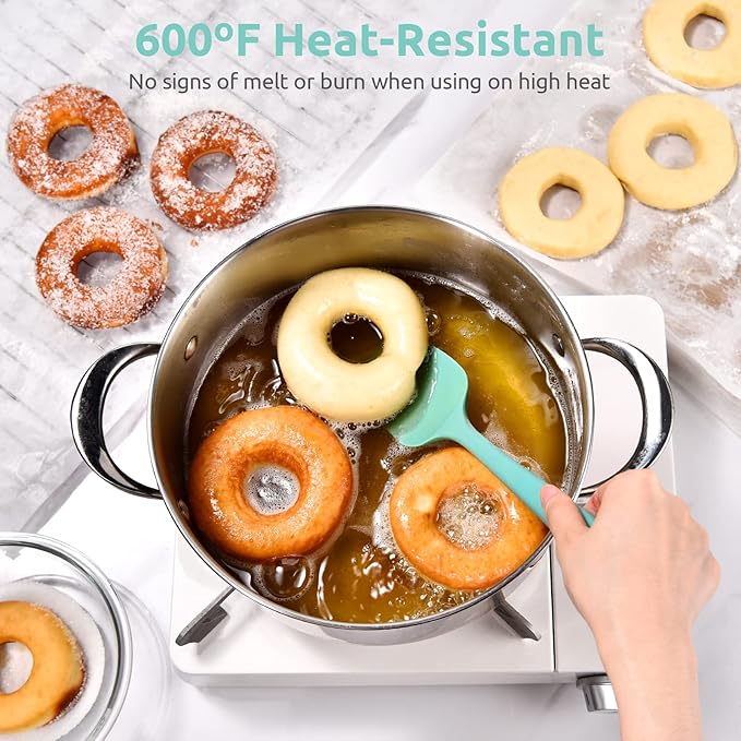 U-Taste 18/8 Stainless Steel Measuring Spoons Set for Dry and Liquid Ingredients(Set of 9), and Upgraded 600ºF High Resistant Flexible and Sturdy Silicone Spatula Set of 4 (Aqua Sky)