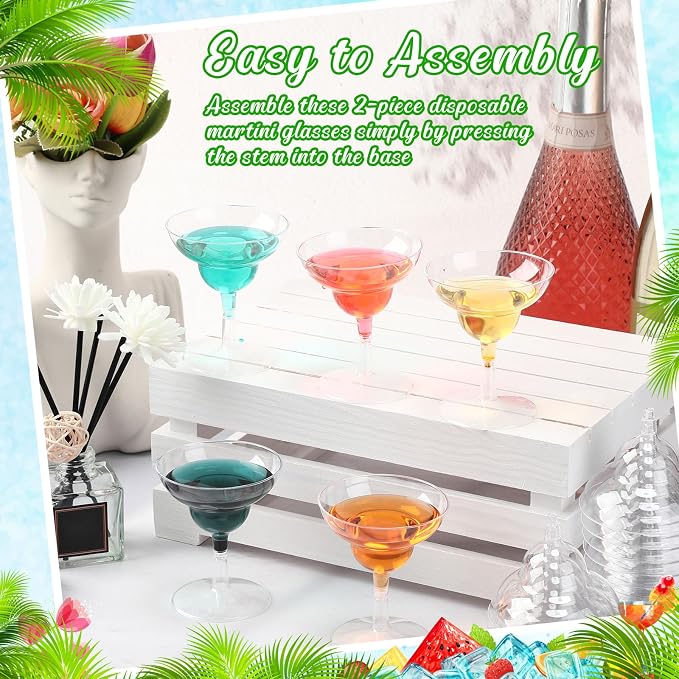 Rtteri 250 Pcs Mini Martini Glasses Plastic 2 Oz Disposable Mini Margarita Cups Clear for Weddings Party Wine Cocktails Drinks Desserts (Margarita)