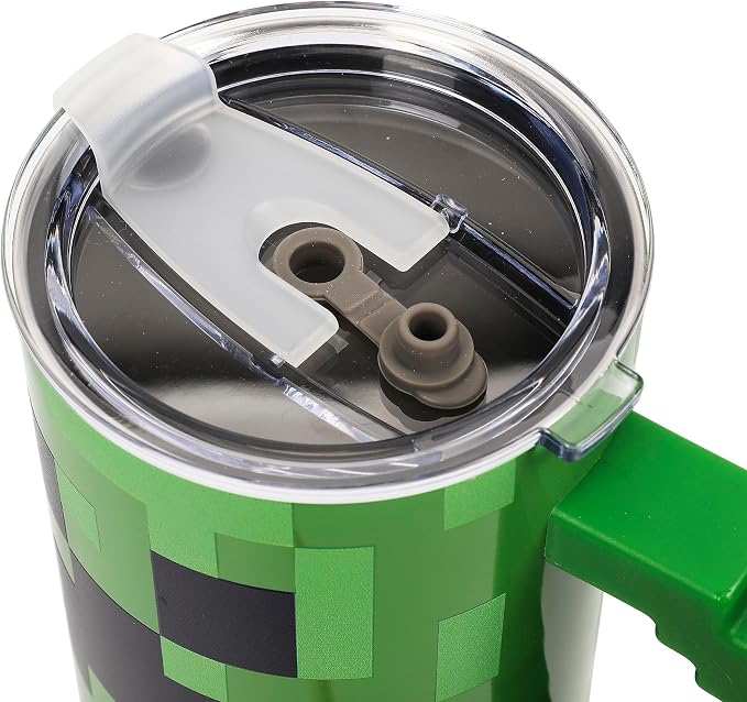Bioworld Minecraft Creeper Ultimate 40 Oz. Stainless Steel Tumbler With Pixelated Handle
