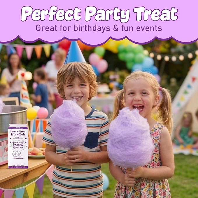 Perfectware Concession Essentials Grape Cotton Candy Mix – Ready-to-Use Floss Sugar for Cotton Candy Machines – Makes 60–70 Cones – 3.25 lb Carton – Carnival Style Cotton Candy Sugar