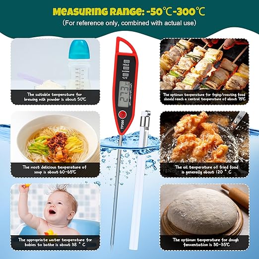 Copkim 12 Set Waterproof Food Thermometer for Water, Liquid, Candle and Cooking Digital Meat Thermometer with Long Probe Instant Read for Kitchen BBQ Grill Candy (Black,White,Red)