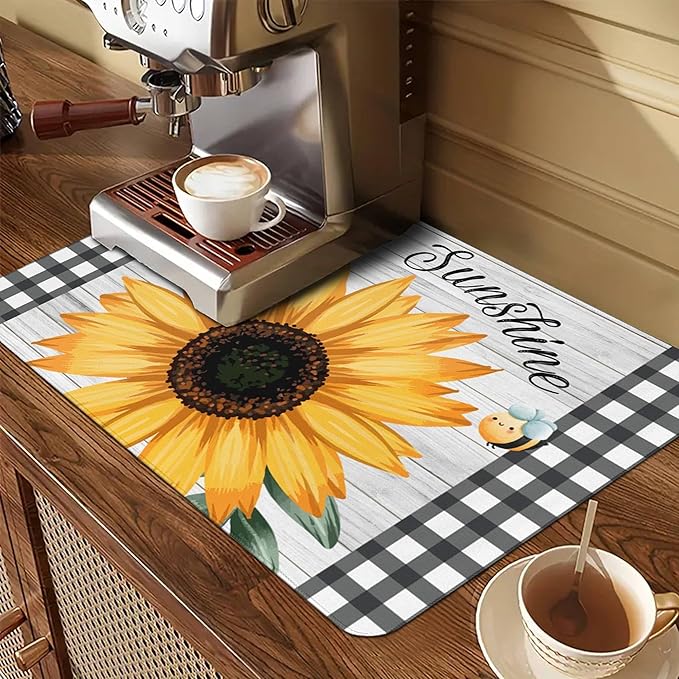 Decorative Stove Top Covers for Electric Stove 28"x20" – Heat Resistant Glass Cooktop Protector Dish Drying Mat – Non-Slip Rubber Backing Washer Top Cover Waterproof Extra Counter Space (Sunflower 1)