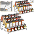 BOIVSHI 4 Tier Spice Rack Organizer for Cabinet, Spice Rack Organizer, Depth Adjustable Spice Organizer for Cabinet, Countertop, Cupboard, Pantry, Seasoning Shelf, Metal, Gray (2 Pack)