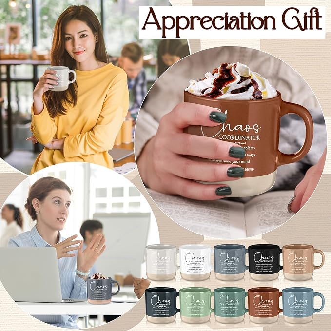 Didaey 10 Pcs Chaos Coordinator Gift Bulk Inspirational Ceramic Coffee Mugs 13 oz Thank You Mugs Back to School Office Funny Gifts for Women Men Teacher Boss Manager Employee Coworker, 10 Colors