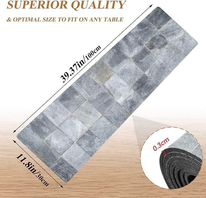 2 in 1 Table Runner Trivet for Hot Pots and Pans Heat Resistant Non Slip Waterproof 39 x 12 Inch Decorative Table Protector for Kitchen Countertop Marble Grey