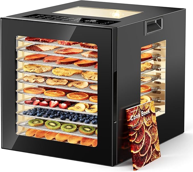 Manastin Food Dehydrator Machine, With Large 10 Stainless Steel Trays, 850W Dryer for Meat Jerky, Fruit Vegetable, 95-167℉ Dehydrated Dryer, 48H Timer,10 Presets, Overheating Protection