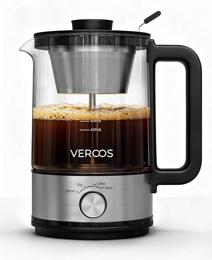 Percolator Coffee Pot Electric, 6-Cup, Double-Layer Stainless Steel Filter Mesh, Borosilicate Glass, Auto Mode & Keep-Warm, Detachable Cord