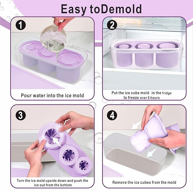 1pc Tumbler Ice Tray for Stanley/Yeti/Simple Modern etc. 40oz Tumblers, Silicone Ice Cube Tray for Tumblers with Bin and Lid, Purple