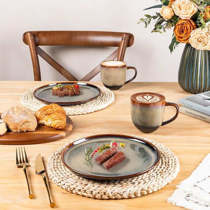 theterra Ceramic Coffee Mugs Set of 4, 12oz Handmade Coffee Cups with Handle for Latte, Tea, Milk, Beer, Hot Cocoa, Coca Mocha