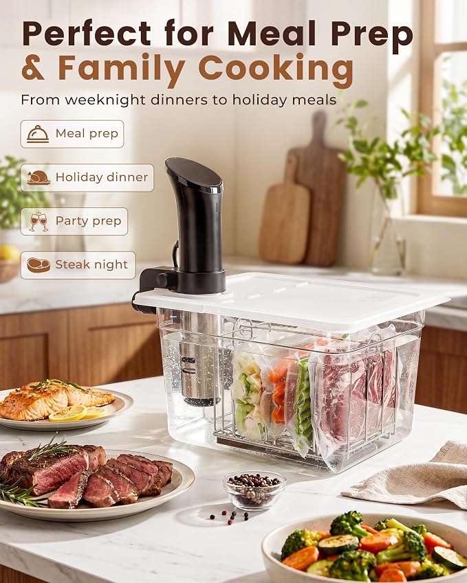 EVERIE Sous Vide Container with Lid and Rack, 12 Quart Sous Vide Container Kit with Universal Collapsible Hinged Lid, Compatible with Anova, Inkbird, Breville, Joule, Wancle and Most Clip-On Sous Vide Cookers
