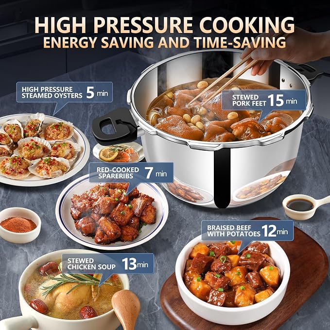 12.68QT Stainless Steel Pressure Cooker, Heavy Duty Food Grade Pressure Canner with Safety Valve & Heat-Resistant Handle, Compatible with All Stovetops for Home Cooking & Canning