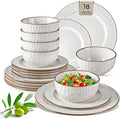 GBHOME Ceramic Dinnerware Sets,18 pcs Embossed Elegant Stoneware Plates and Bowls Sets, Housewarming Wedding Gift | Dishwasher & Microwave Safe | Dishes Set Service for 6