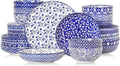 Selamica Ceramic Plates and Bowls Sets,32 Pieces Dinnerware Sets for 8,Scratch Resistant Dish Set for family gathering,Dishwasher & Microwave Safe, Vintage Blue