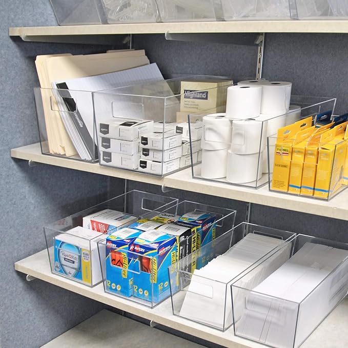 Azar Displays 556233 Small Clear Plastic Organizer Storage Tote Bin with Handle, Pantry Storage, Kitchen and Fridge Organizer, Cabinet and Drawer Container 9"W x 6"D x 4"H, 4-Pack