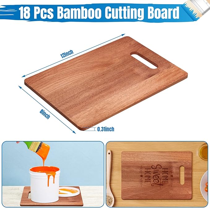 Vesici 18 Pack Bamboo/wood Cutting Board with Handles Bulk Plain Blanks Laser Engraving Chopping Board for Customized Engraving Gifts Crafts for Valentines Mother Women Gifts(Walnut,12''x9'')