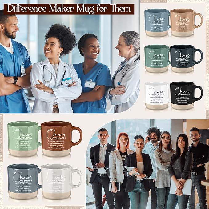 Didaey 10 Pcs Chaos Coordinator Gift Bulk Inspirational Ceramic Coffee Mugs 13 oz Thank You Mugs Back to School Office Funny Gifts for Women Men Teacher Boss Manager Employee Coworker, 10 Colors