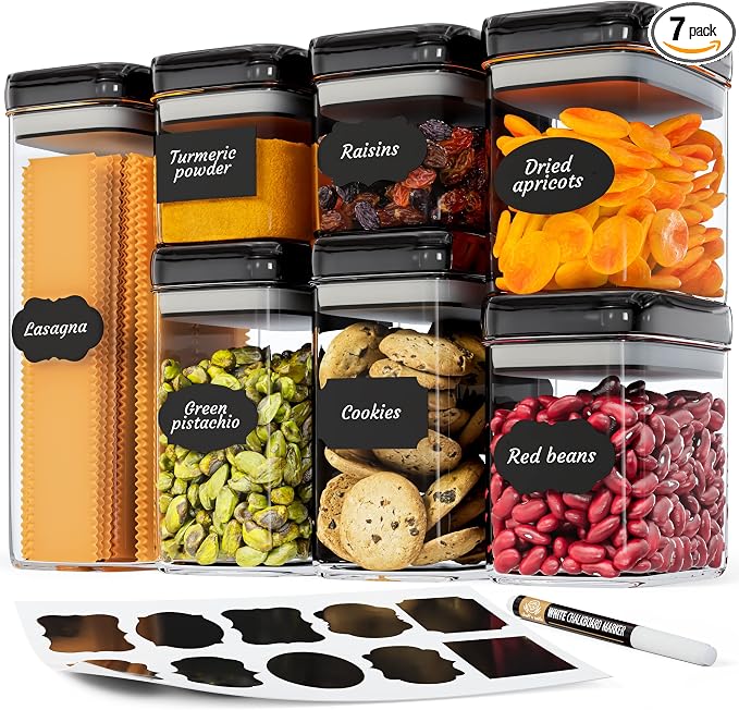 Chef's Path Airtight Food Storage Containers Set for Home Organization - 7 Piece Largest Flip Lock Set w/more Capacity - BPA Free Plastic Dry Food Storage Containers with Lids