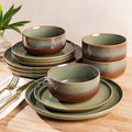 TheTerra Ceramic Dinnerware Sets for 4, 12 Pieces Handmade Reactive Glaze Plates and Bowls Set, Scratch Resistant Dish Set, Oven & Microwave & Dishwasher Safe, Sage Umber | Handmade Reactive Glaze, Scratch Resistant, Oven & Microwave & Dishwasher Safe,...