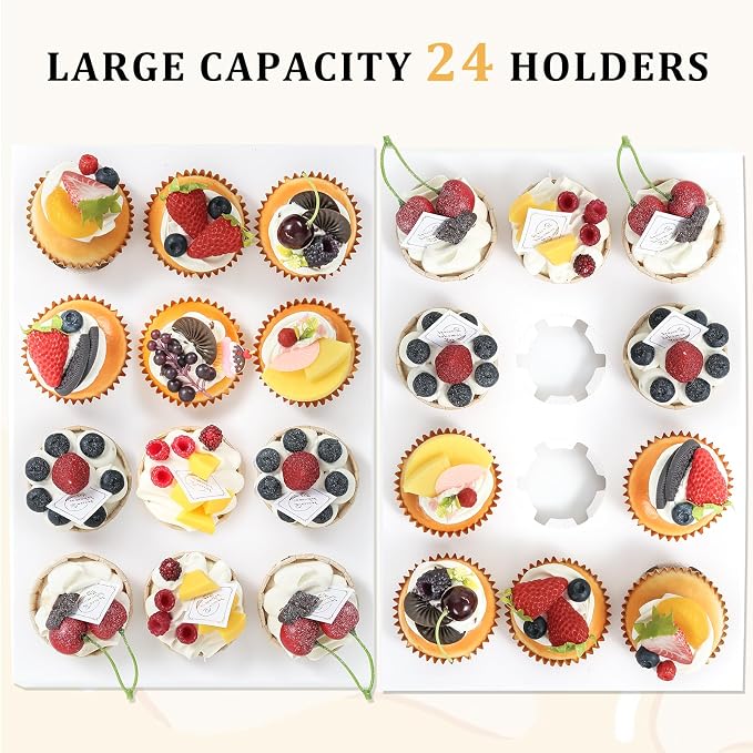 24 Count Cupcake Box, 4 Pack Cupcake Containers with Windows and Inserts, Disposable Cupcake Carriers for Muffins, Treats, Pastries,Mother's Day 19 x 14 x 3.9 Inches (White, 24Count /4Pcs)