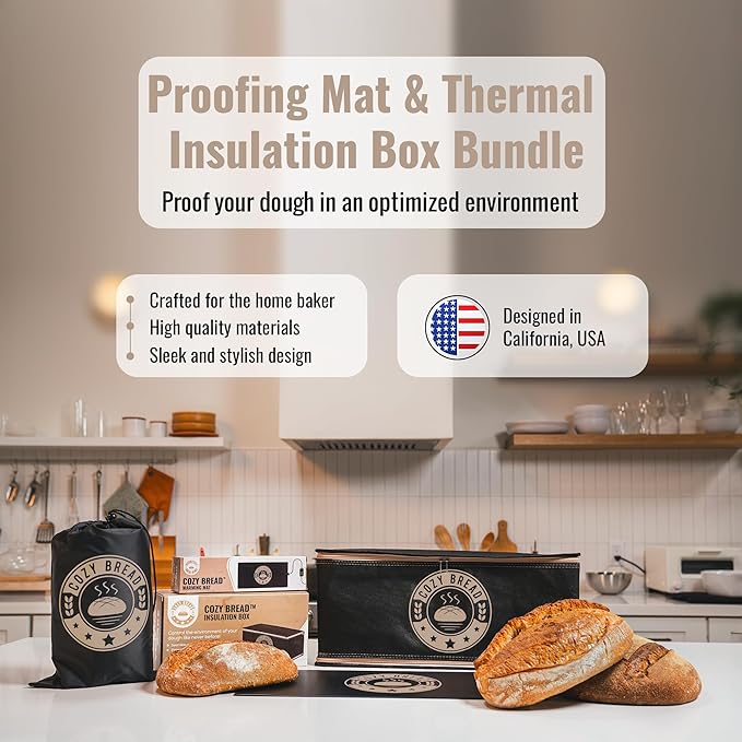 Cozy Bread® Proofing Mat & Insulation Box | Thermostat Controlled Sourdough Bread Proofer Kit | Dough Fermentation Bundle, 10" x 21" | USA Brand