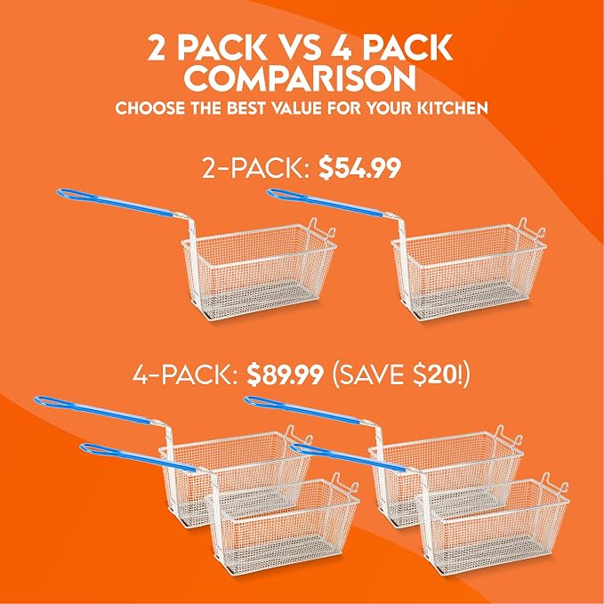 Deep Fryer Basket | 4-Pack | Commercial Fry Basket with Handle | 13.25" x 6.5" x 5.9" | Heavy Duty Restaurant Quality