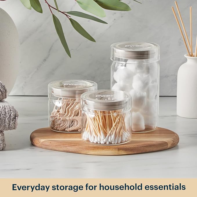 Pyrex 6-Pack Glass Canister Set - Lightweight Dry Food Storage Containers with Glass Lids for Kitchen and Pantry Organization