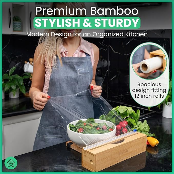 Compostable Plastic Wrap for Food with Dispenser & Cutter – 400 Sq Ft Roll, ASTM D6400 Certified