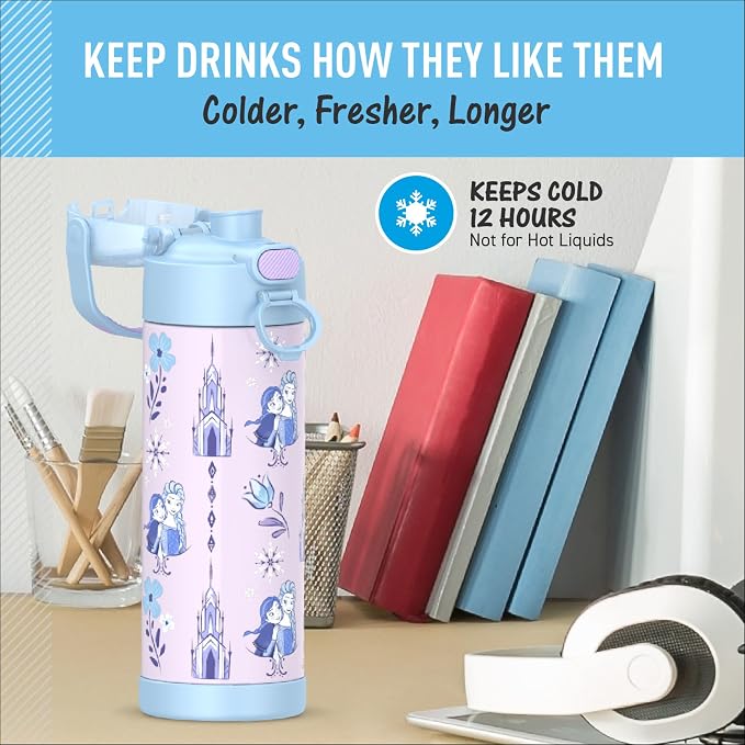 THERMOS FUNTAINER 16 Ounce Stainless Steel Vacuum Insulated Bottle with Wide Spout Lid, Frozen