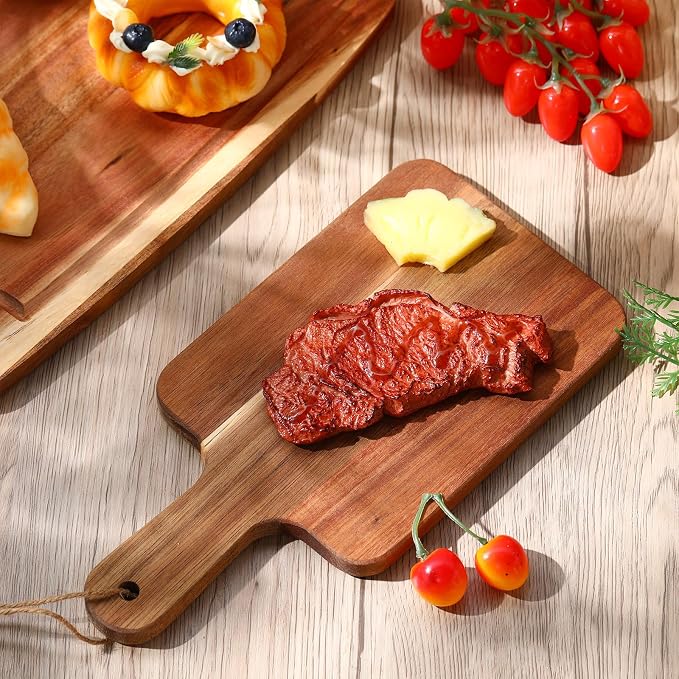 Geetery 16 Pcs Acacia Wood Cutting Board with Handles Bulk, Wooden Charcuterie Boards Serving Chopping Boards for Kitchen, Pizza, Bread, Vegetables, Laser Engraving, Housewarming Gifts(12 x 6 Inch)