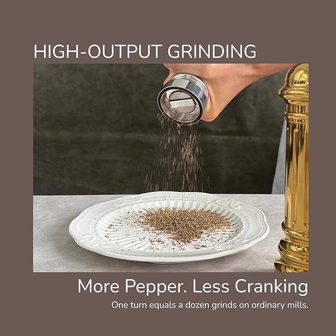 Metal Pepper Grinder with Stainless Steel Core, Heavy Duty High Output Pepper Mill with Adjustable Coarseness, All-Metal Construction, Refillable (Silver)