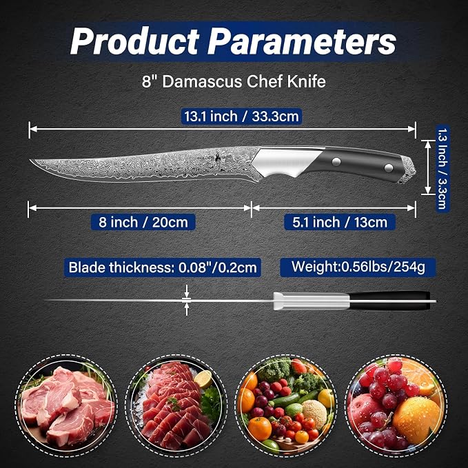 Golden Bird Butcher Breaking Knife for Meat Cutting, 8 Inch Damascus Boning Knife, VG10 Brisket Trimming Knives, Flexible Fillet Knives, Japanese Slicing Knives with Wood Handle,Gifts for Men