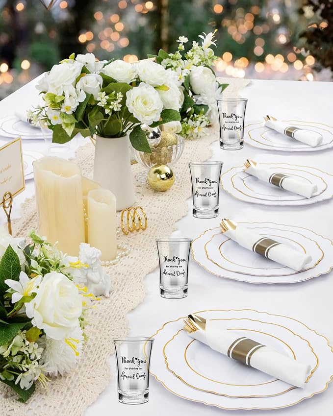 Wedding Favors for Guests-100 Sets Acrylic Clear Wedding Party favors bulk Shot Glasses,Plastic Glasses Thank You Gifts with Treat Boxes for Bridal Shower Friends Family Guests