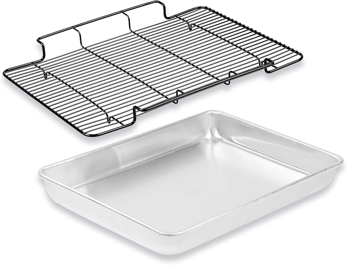 Baker's Secret Non-Toxic Large Roasting Pan 18" with Rack, Roaster 100% Recycled Aluminum, Turkey Roasting Pan, Vegetables, Poultry - The Natural Aluminum Collection PFOA, PFOS, and PTFE free