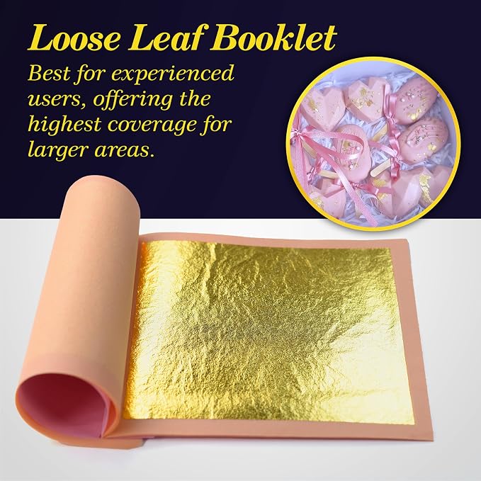 Barnabas Blattgold Edible Cake Decorations 23.75K Gold Leaf - Loose Gold Leaf Sheets for Cupcakes - 3.1 inches, Book of 20