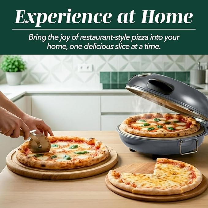 Cook With Color Electric Countertop Pizza Oven, Indoor Crispy Crust Pizza Maker, 12 Inch Pizza Oven with Ceramic Stone, Heats up to 800°F, Dual Temperature Control, Includes Pizza Peel, Gunmetal Gray
