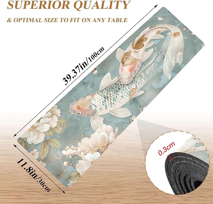 Blue Pink Japanese Flowers Fish Realistic Simple Style Trivet Table Runner Heat Resistant 230F for Hot Dishes Pots Plates Kitchen Dining Table Protector Decorative 39.37 X 11.8 Inch