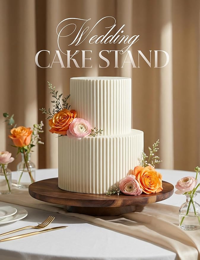 TIDITA 13" Acacia Wood Cake Stand – Cake Turntable, Rotating Cake Stand – Wooden Spinning Cake Stand for Decorating, Cupcake Dessert Display in Party, Wedding - No Assembly Required (Walnut Color)