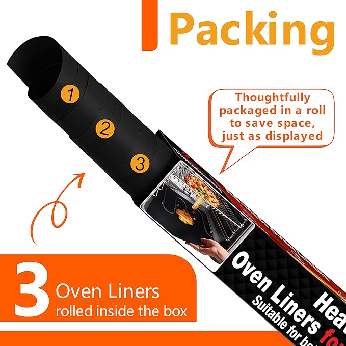 3 Pack Oven Liners for Bottom of Oven, 17"x25" Large Heavy Duty Non-Stick Teflon Mat, Resistant 500°F, BPA & PFOA Free, Reusable for Electric Gas Toaster Microwave Ovens & Grills, Spill Guard
