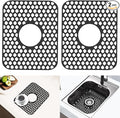 Silicone Sink Protector for Kitchen Bathroom Sink, 2 Pack 13.58"x 11.6" Heat-resistant Mat, Non-Slip and Durable Silicone Protectors, Center Drain (Black)