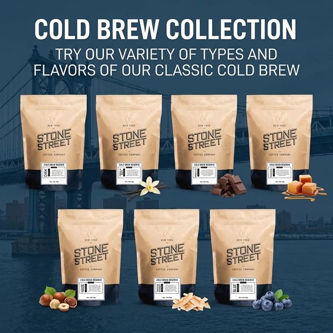 Stone Street Cold Brew Coffee, Low Acid, 100% Arabica, Gourmet Coffee - Strong & Smooth Blend, Coarse Ground, Dark Roast, Colombian Single Origin, 2 LB