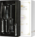 Wedding Champagne Flutes and Cake knife Server Set, Mr and Mrs Champagne Flutes, Bride and Groom Champagne Glasses and Cake Cutting set for Wedding Gifts