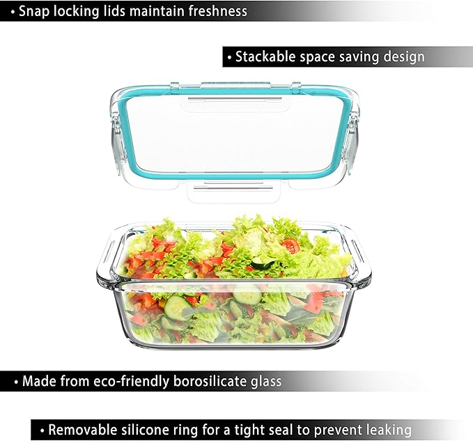 Classic Cuisine Glass Food Storage Containers-5, One Compartment Portion Control Meal Prep Glassware with Snap Shut Lids-Microwave, Dishwasher Safe Clear